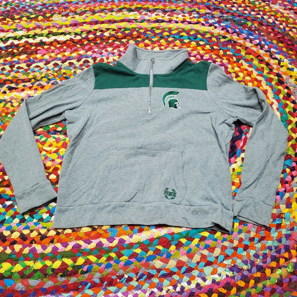 Pink x MSU Spartans Quarter Zip Gray And Green Pullover Size L